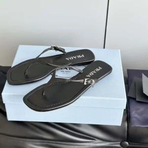 Prada Women Leather Thong Sandals-Black 1Y503N