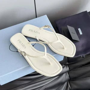 Prada Women Leather Thong Sandals-White 1Y503N