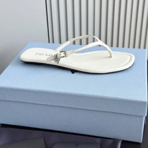 Prada Women Leather Thong Sandals-White 1Y503N