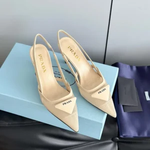 Prada Women Mesh Fabric Slingback Pumps-Beige 1I891N