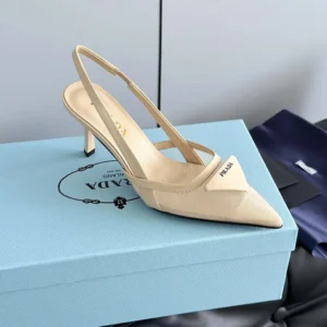 Prada Women Mesh Fabric Slingback Pumps-Beige 1I891N