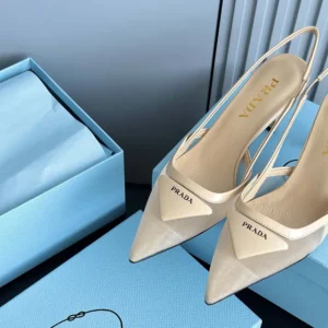 Prada Women Mesh Fabric Slingback Pumps-Beige 1I891N