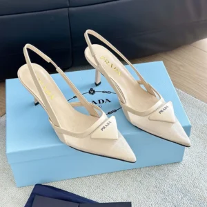Prada Women Mesh Fabric Slingback Pumps-Beige 1I891N