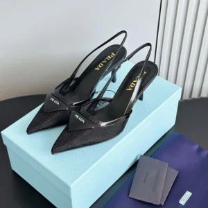 Prada Women Mesh Fabric Slingback Pumps-Black 1I891N