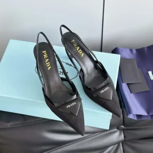 Prada Women Mesh Fabric Slingback Pumps-Black 1I891N