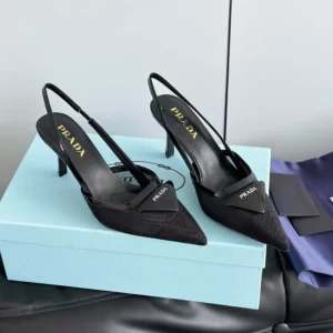 Prada Women Mesh Fabric Slingback Pumps-Black 1I891N