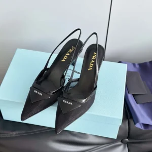 Prada Women Mesh Fabric Slingback Pumps-Black 1I891N