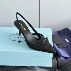 Prada Women Mesh Fabric Slingback Pumps-Black 1I891N
