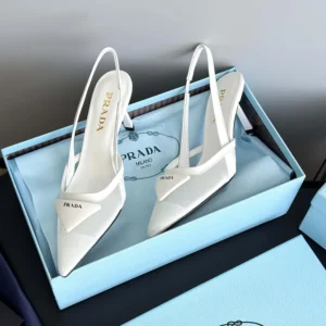 Prada Women Mesh Fabric Slingback Pumps-White 1I891N