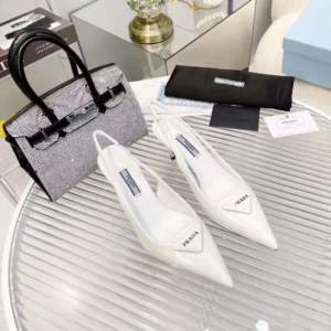 Prada Women Saffiano Patent Leather Slingback Pumps-White 1I901M