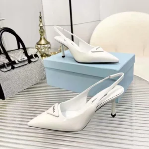 Prada Women Saffiano Patent Leather Slingback Pumps-White 1I901M