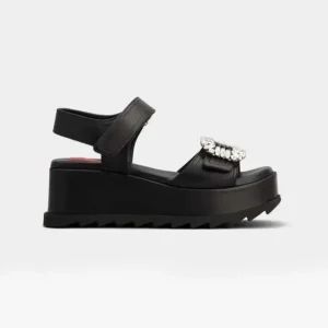 Roger Vivier Women Slidy Viv' Wedge Sandals in Leather-Black