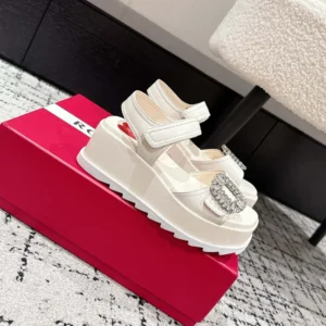 Roger Vivier Women Slidy Viv' Wedge Sandals in Leather-White