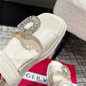 Roger Vivier Women Slidy Viv' Wedge Sandals in Leather-White