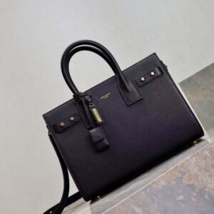Saint Laurent YSL Women Sac De Jour in Supple Grained Leather-Black/Gold