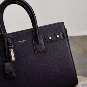Saint Laurent YSL Women Sac De Jour in Supple Grained Leather-Black/Gold