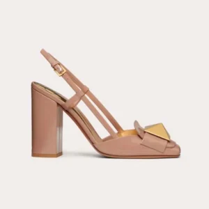 Valentino Women One Stud Patent Leather Slingback Pump 100mm-Sandy