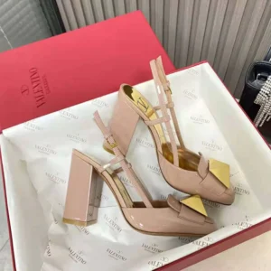 Valentino Women One Stud Patent Leather Slingback Pump 100mm-Sandy