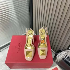 Valentino Women One Stud Patent Leather Slingback Pump 100mm-Sandy