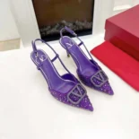 Valentino Women Vlogo Glow Laminated Nappa Slingback Pump in Rhinestones