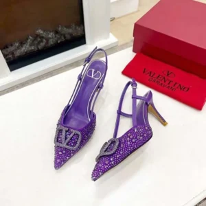 Valentino Women Vlogo Glow Laminated Nappa Slingback Pump in Rhinestones