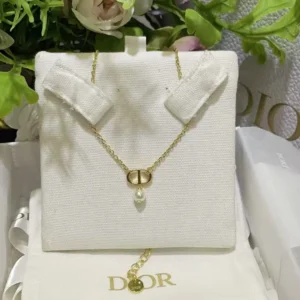 Dior Women Petit CD Necklace Gold-Finish Metal and White Resin Pearl