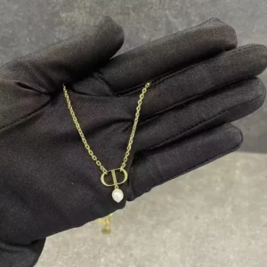 Dior Women Petit CD Necklace Gold-Finish Metal and White Resin Pearl