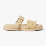 Fendi Women Feel Mesh Slides with Raffia FF Embroidery