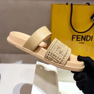 Fendi Women Feel Mesh Slides with Raffia FF Embroidery