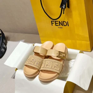 Fendi Women Feel Mesh Slides with Raffia FF Embroidery Fendi Women Feel Mesh Slides with Raffia FF Embroidery Fendi Women Feel Mesh Slides with Raffia FF Embroidery