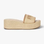 Fendi Women Fendi Sunshine Beige Raffia Flatform Slides 8R8515AU