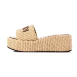 Fendi Women Fendi Sunshine BeigeBrown Raffia Flatform Slides