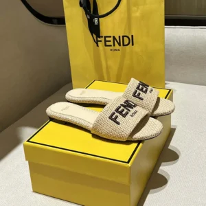 Fendi Women Signature Beige Cotton Fiber Slides 8R8092AORGF1P8S