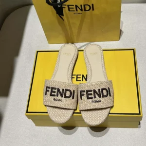 Fendi Women Signature Beige Cotton Fiber Slides 8R8092AORGF1P8S