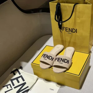 Fendi Women Signature Beige Cotton Fiber Slides 8R8092AORGF1P8S