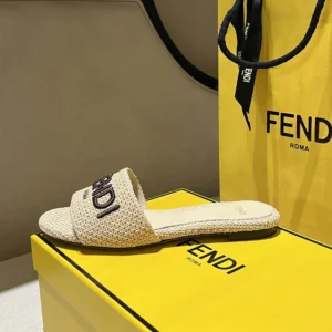 Fendi Women Signature Beige Cotton Fiber Slides 8R8092AORGF1P8S