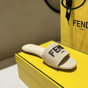 Fendi Women Signature Beige Cotton Fiber Slides 8R8092AORGF1P8S