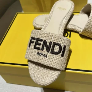 Fendi Women Signature Beige Cotton Fiber Slides 8R8092AORGF1P8S