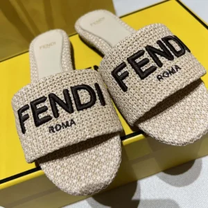 Fendi Women Signature Beige Cotton Fiber Slides 8R8092AORGF1P8S