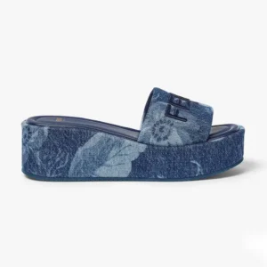 Fendi Women Sunshine Blue Denim Flatform Slides 8R8515AU