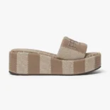 Fendi Women Sunshine Dove Gray Denim-effect Jacquard Flatform Slides