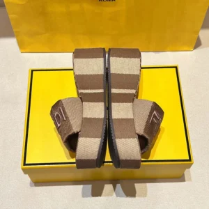 Fendi Women Sunshine Dove Gray Denim-effect Jacquard Flatform Slides