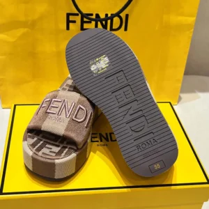 Fendi Women Sunshine Dove Gray Denim-effect Jacquard Flatform Slides