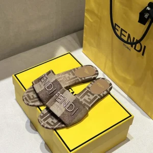 Fendi Women Sunshine Dove Gray Denim-effect Jacquard Slides