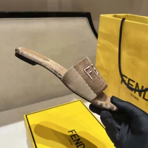 Fendi Women Sunshine Dove Gray Denim-effect Jacquard Slides