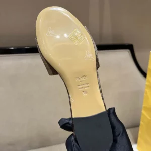 Fendi Women Sunshine Dove Gray Denim-effect Jacquard Slides