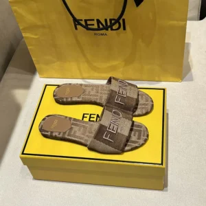 Fendi Women Sunshine Dove Gray Denim-effect Jacquard Slides