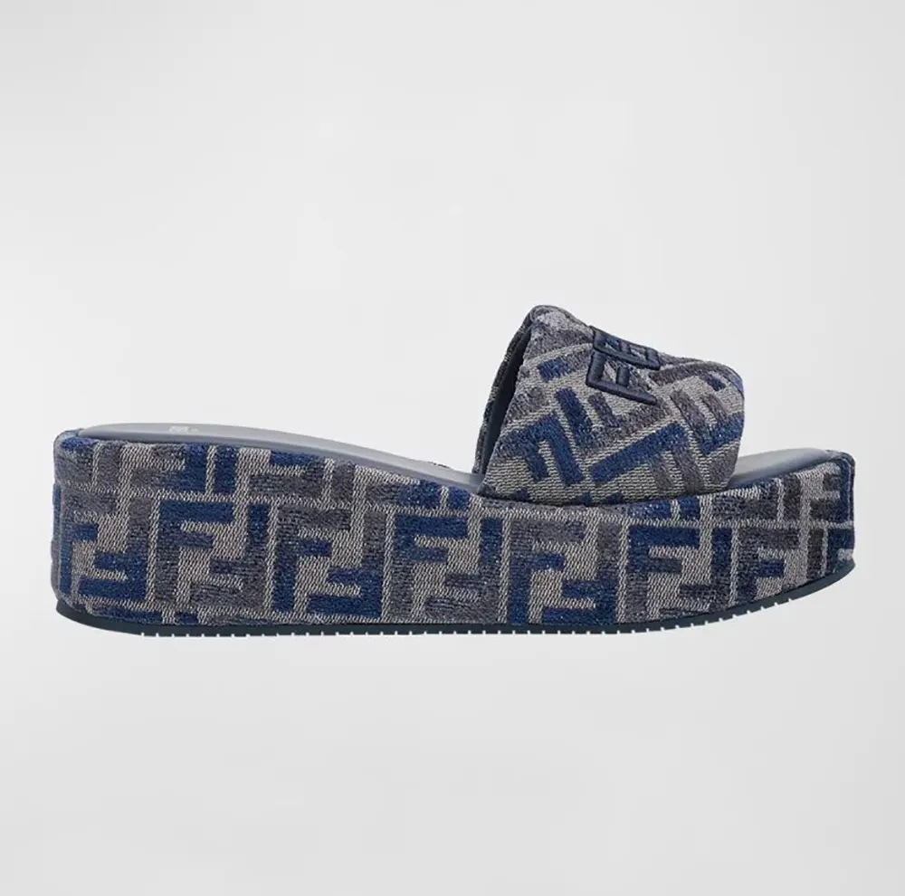 Fendi Women Sunshine FF Chenille Jacquard Platform Sandals 1 Fendi Women Sunshine FF Chenille Jacquard Platform Sandals