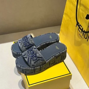 Fendi Women Sunshine FF Chenille Jacquard Platform Sandals