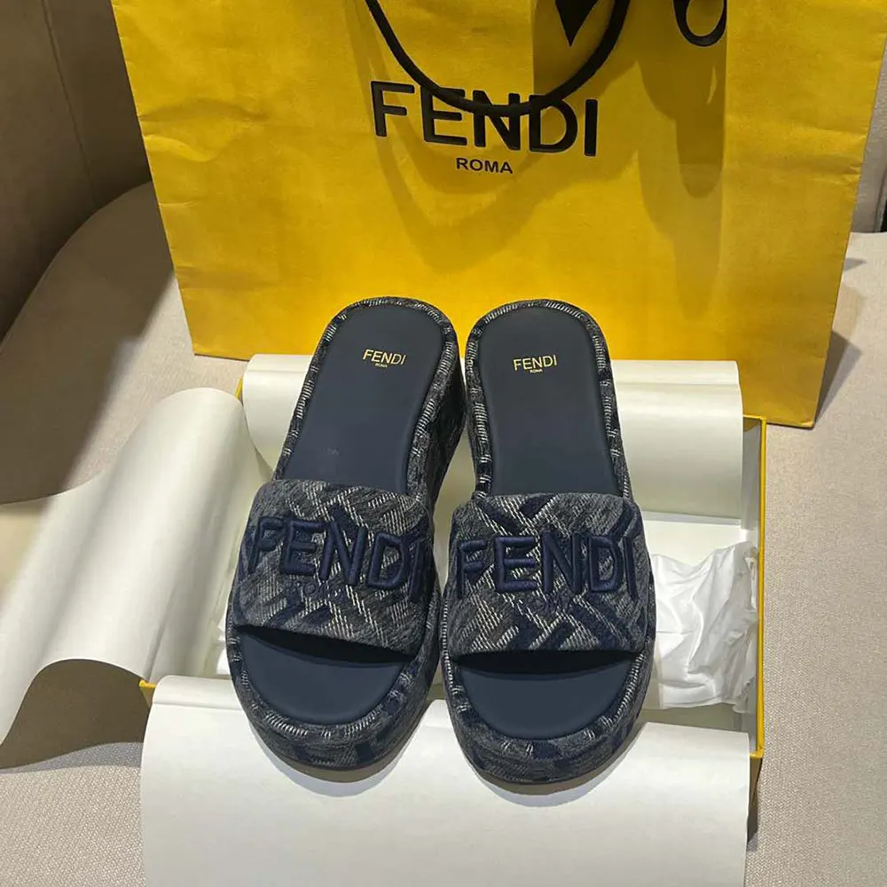 Fendi Women Sunshine FF Chenille Jacquard Platform Sandals 3 Fendi Women Sunshine FF Chenille Jacquard Platform Sandals